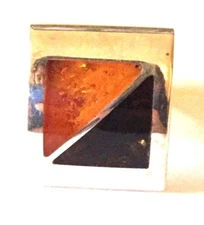 Sterling Silver 925 Baltic Amber Triangle Geometric Adjustable Cocktail Ring 