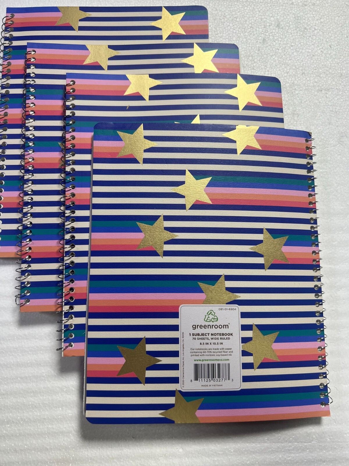 4 GREENROOM Spiral 1 Subject Wide Ruled Standard Notebook 70 SHEETS