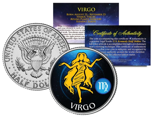 VIRGO Horoscope Astrology Zodiac Kennedy U.S. Colorized Half Dollar Coin