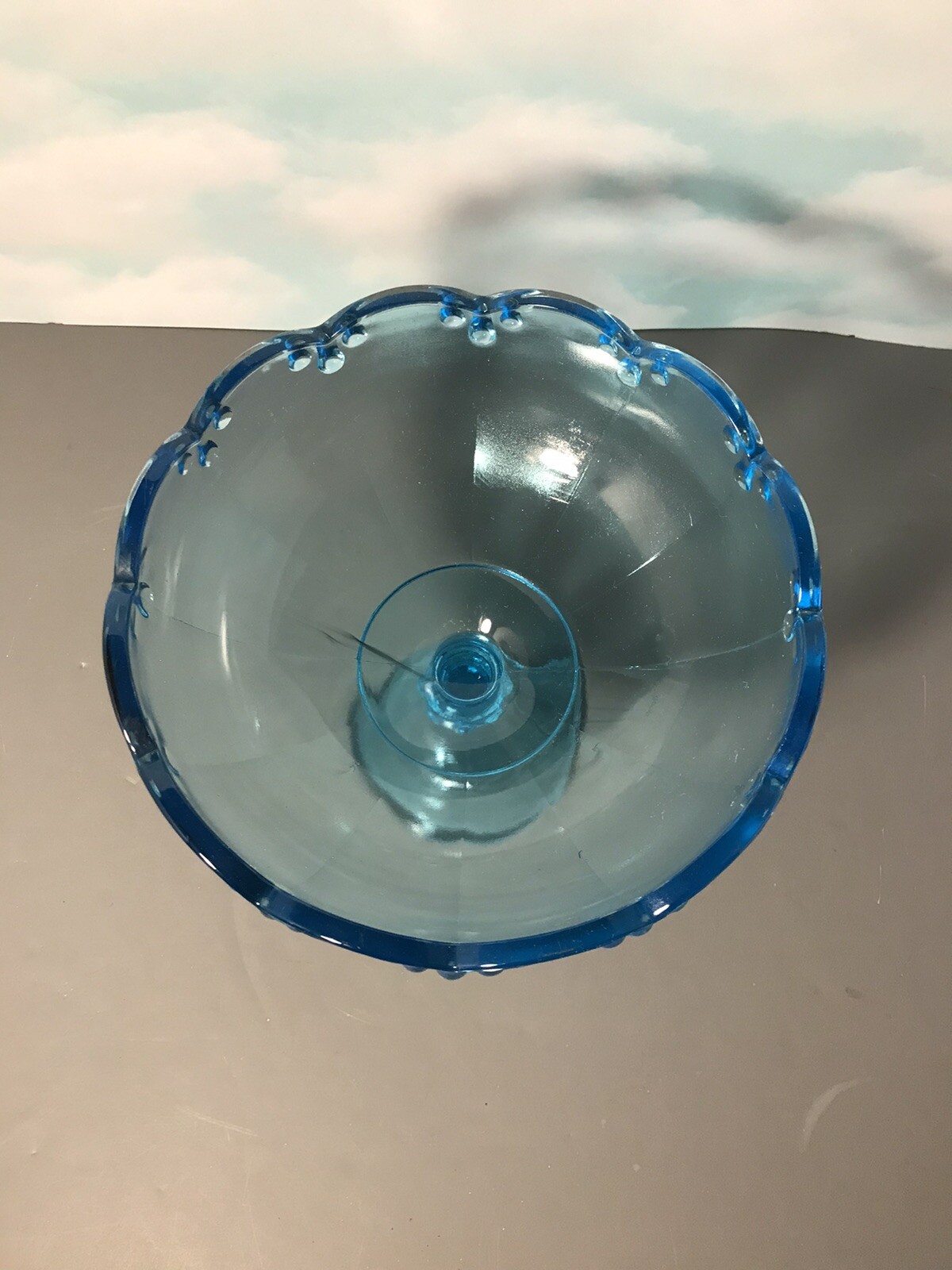 Vintage Depression Glass Pedestal Bowl 8" x 8" High Light Blue eBay