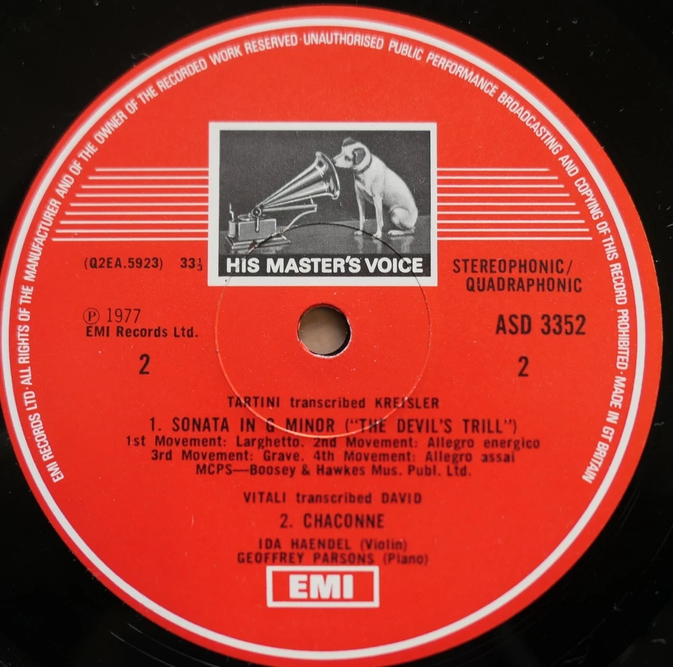 ASD 3352 Ida Haendel A Classical Recital EMI Quad 1st B/w stamp LP - Image 2 of 4