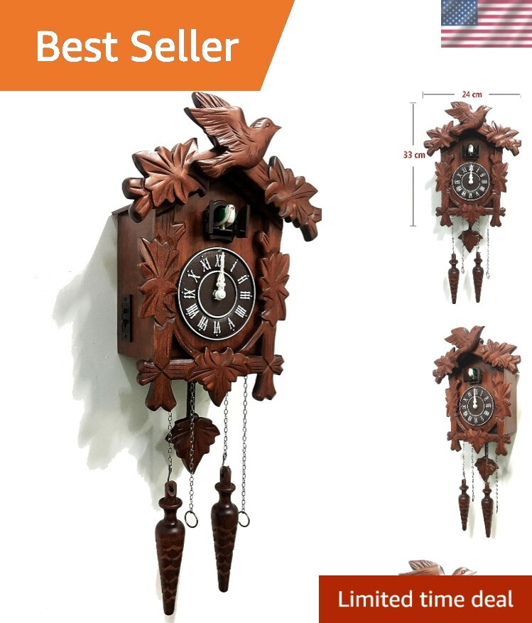 Cuckoo Clock Vintage Large Wooden Wall Clock Handcrafted 13x9.5 Inch Brown