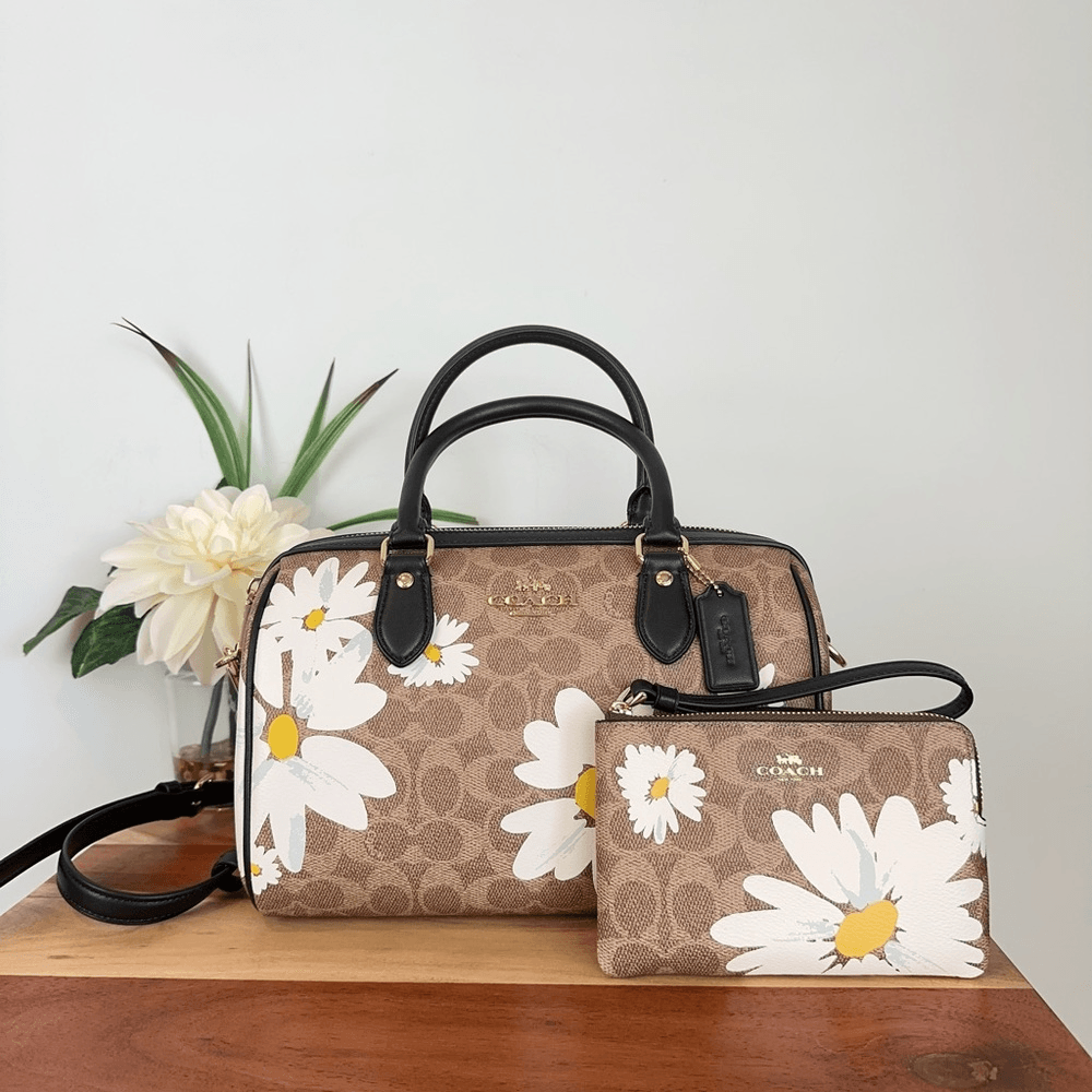 NWT Coach Rowan Satchel Bag and Corner Zip Wristlet With Floral Print
