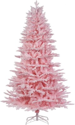 6 Fuß Rosa Zucker Schnee Beflockt Buschig Weihnachtsbaum mit Metallständer Weihnachtsdeko