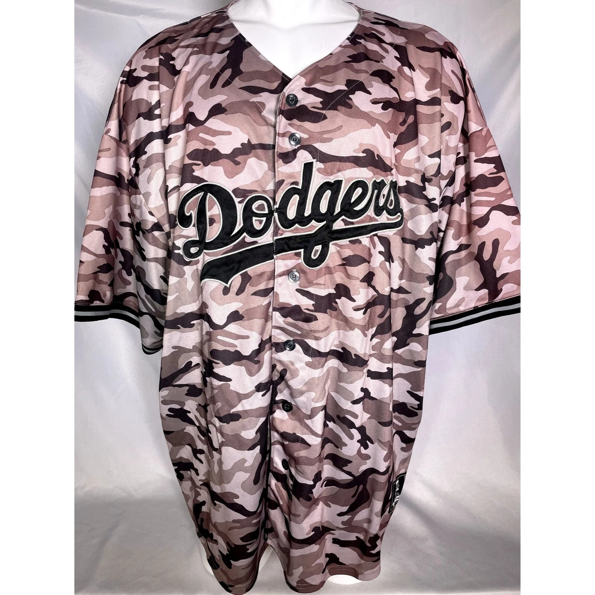 VTG Los Angeles Dodgers MLB Majestic Black Label Brown Camo Jersey Men s 3XL