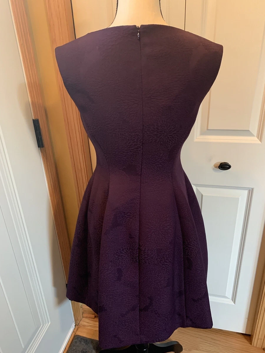 Anne Klein Women s Purple Sleeveless Jacquard Pleated Dress With