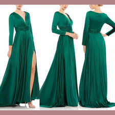 NEW IEENA Mac Duggal [ 16 ] Long Sleeve V-Neck A-Line Gown Emerald Green G1240