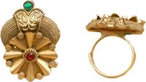 Authentic Round Shape Flawer Work Gold Plated Bollywood Style Finger Ring