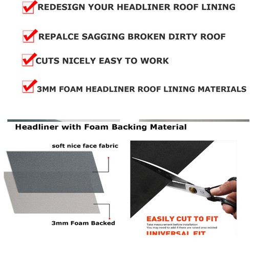 Car Headlining Roof Lining Hood Foam backed Upholstery Fabric Material Door Trim - Picture 15 of 22