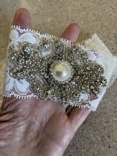 Wedding Pearl Rhinestone Lace Garter / Headband Lace Glamour Chic