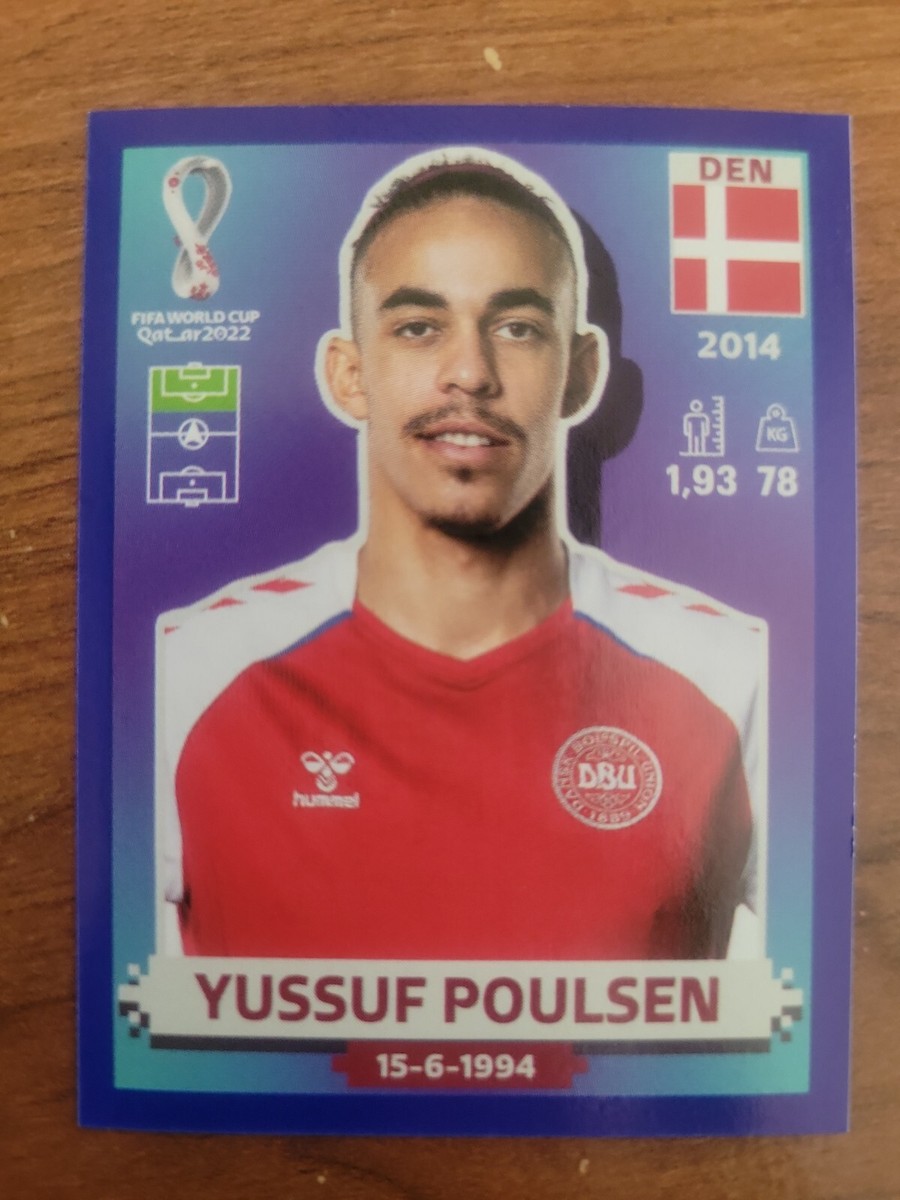 2022 Panini FIFA World Cup Sticker YUSSUF POULSEN BLUE Parallel