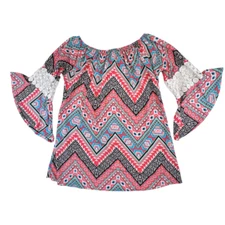 WinWin Tunic L/XL Boho Chevron Print Southwestern Tribal Crochet Trim Blouse