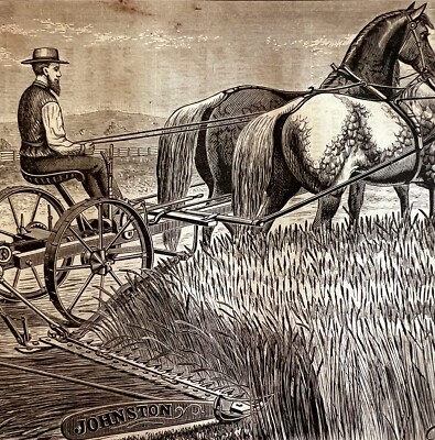 Johnston Farm Mower 1876 Worlds Fair Centennial Expo Victorian Engraving DWAA3A