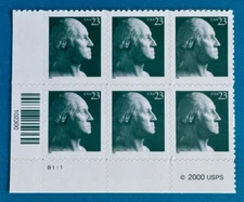 US Stamps Scott 3468A plate block and 2 attached Washington 23c Mint 3#'s + B