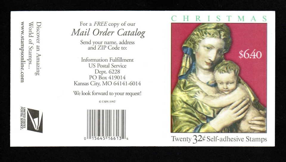 U.S. #3244 MNH, MADONNA & CHILD-CHRISTMAS BOOKLET, 20X32 Cent FV $6.40 (1998) - Image 2 of 2