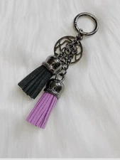 Black Purple Tassels Bag Charm Keychain Key Fob Metal Flower Charm Keyring