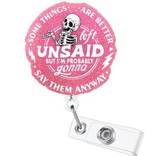 Funny Skeleton Badge Reel Retractable ID Name Tag Holder with Alligator Clip,