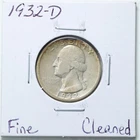 1932-D 25C Washington Silver Quarter Dollar with Fine Detail Cleaned #6369