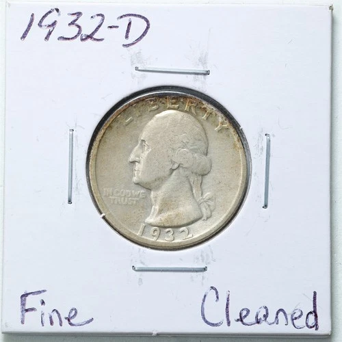 1932-D 25C Washington Silver Quarter Dollar with Fine Detail Cleaned #6369