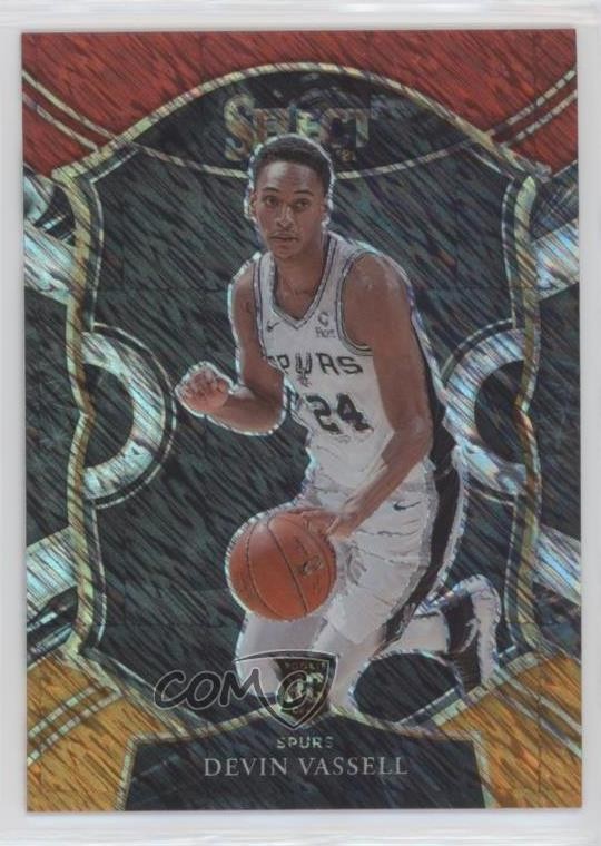 2020-21 Panini Select Concourse Red White Orange Shimmer Prizm Devin Vassell v7j