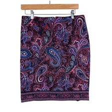 Talbots Women's Paisley Print Straight Pencil Skirt 6P Purple Blue Red Lined