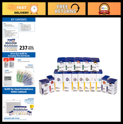 50-Person First Aid Kit Refill Supplies - 237 Pieces for Home, Office & Worksite
