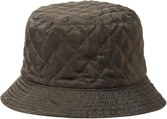 Reversible Quilted Suede Bucket Hat Brown Diamond Stitch Unisex Vintage Look
