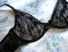 Agent Provocateur 34C Sheer Black Gauzy Lace Underwired Bra Hinda