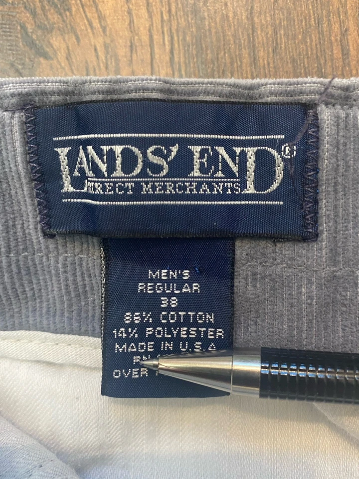 Vintage Lands End Corduroy Chino Pants Mens 36x26 Straight Leg Gray Made In USA - Image 4 of 4
