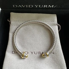 David Yurman 5mm Classic Cable Cuff Bracelet Sterling Silver & 14K Gold