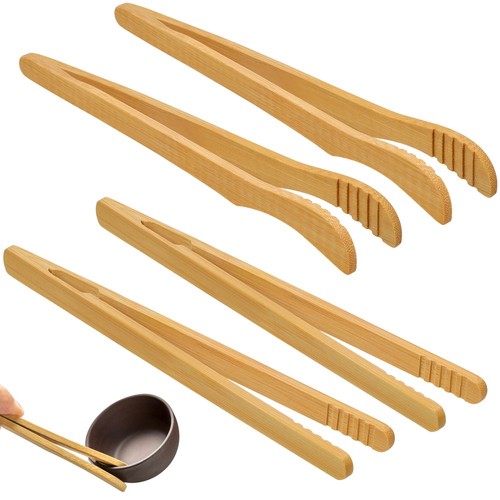 4 Stück Bambus Tee Clip Essen kleine Zange für Vorspeisen Reise Mini Servieren