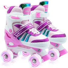 Kids Roller Skates, 4 Adjustable Rollerskates with Light Up Wheels, Child Rol...