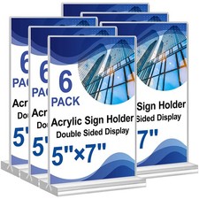 Acrylic Sign Holder 5x7,6 Pack Clear Plastic Table Display Vertical Double-Si...