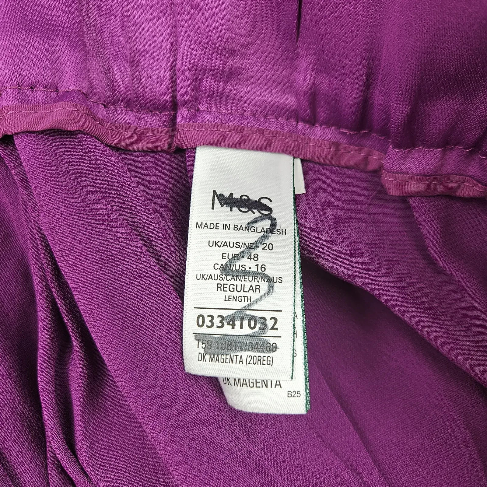 M&S Womens Satin Wide Leg Trousers UK 20 Regular Dark Magenta Purple Viscose image 6