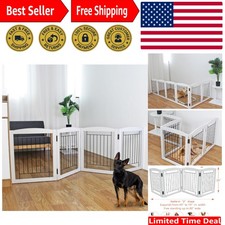 4-Panel Freestanding Dog Gate - White Wooden, No Assembly Needed, 80  W x 24  H