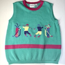 Vintage 80s Jean Bell Hand Loomed Sweater Vest Size Medium Golfing Womens