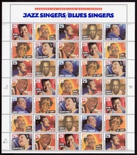 Scott #2861a (2854-61) Jazz and Blues Singers Sheet of 35 Stamps - MNH P#P1111