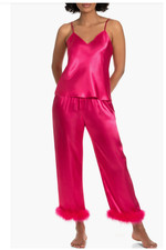 NWT In Bloom by Jonquil Feather TrimSatin Cami & Pants PJ Set B. Rose (Red) -S,M