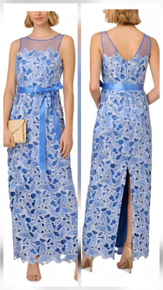 Adrianna Papell Tonal Lace Dress, 10 / Blue Adrianna Papell Tonal Lace Dress, 10 / Blue