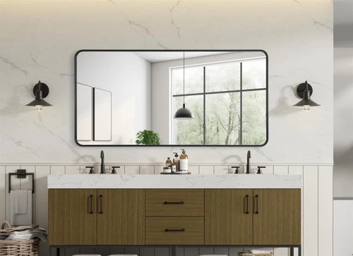 Elegant Decor Contour Metal Rectangle Mirror 30X60" Black - Picture 6 of 11