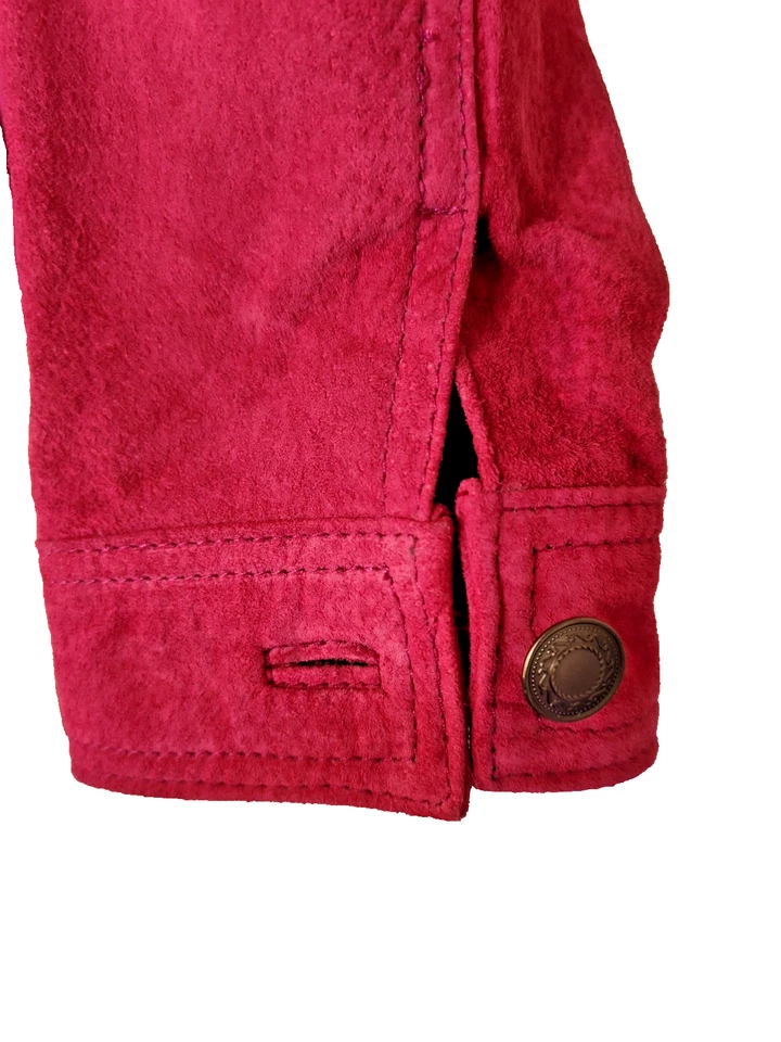 Denim & Co. Chaqueta Mujer Talla M Rosa Fucsia Forrada Gamuza Cuero Botón Pestaña Abrigo Foto 4 de 4