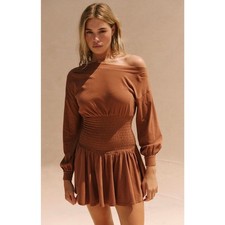 NWT Free People Scorching Hot Long Sleeve Mini Dress Medium Brown Argan Oil