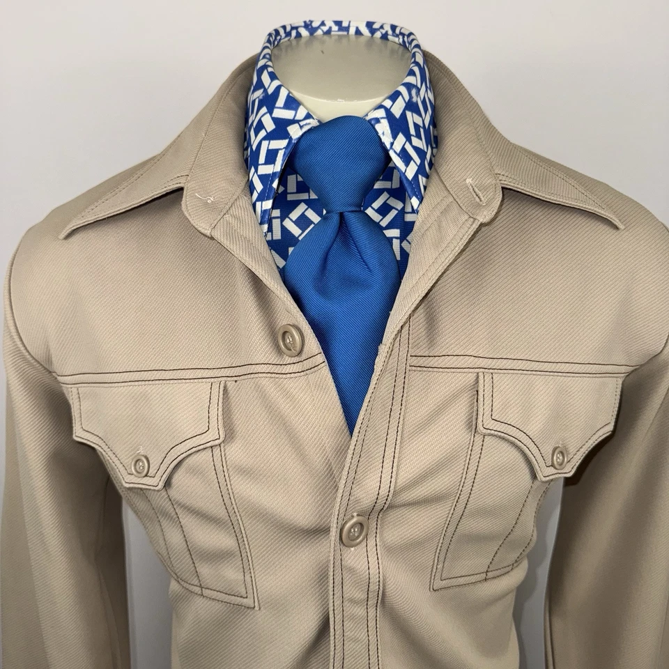 Chaqueta Cellini De Colección Años 60 70 Para Hombre Traje de Ocio Abrigo Disco Hippy Poliéster Grande Foto 3 de 4