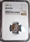 NGC MS-63 BN 1897 Indian Head Cent, Attractively Toned specimen.