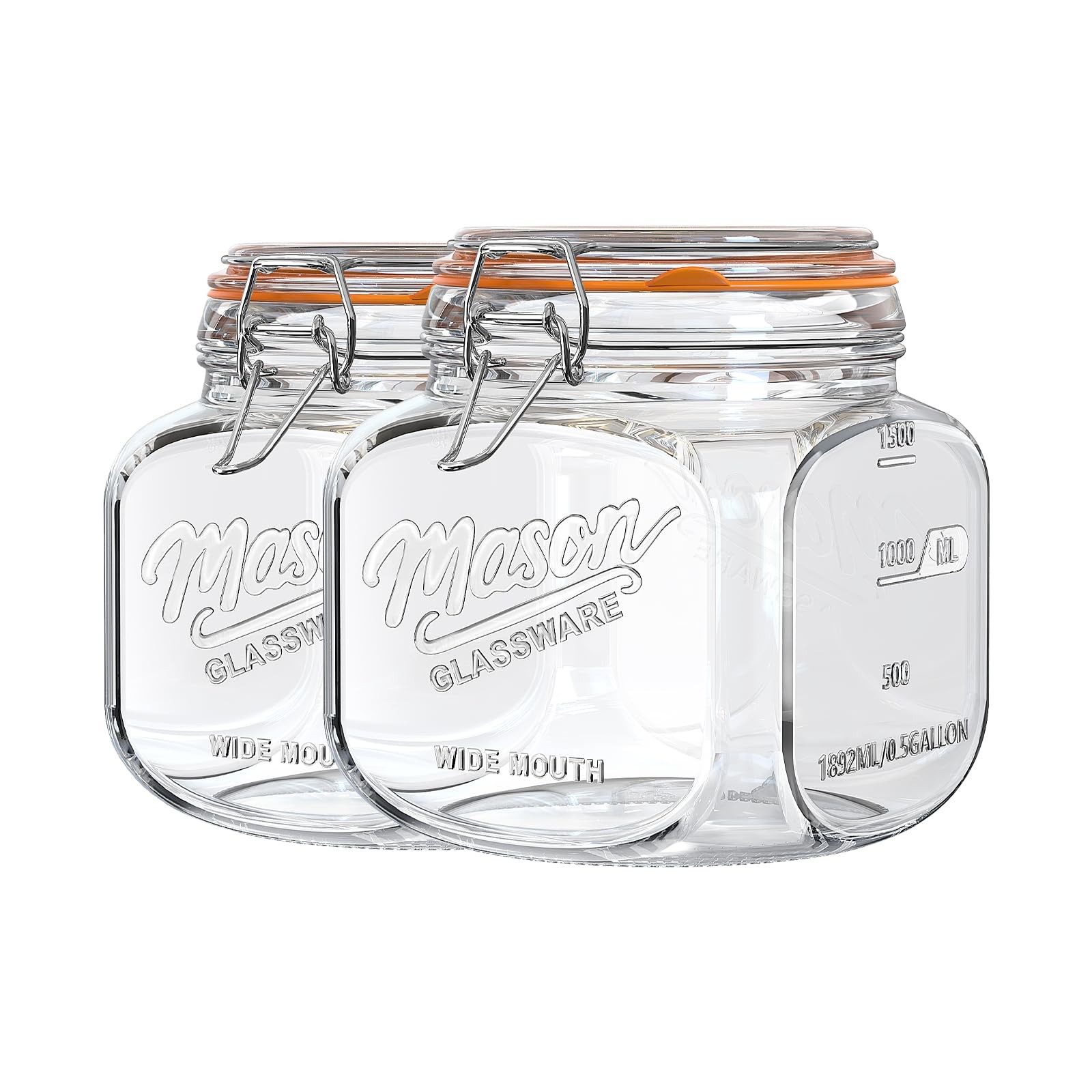 Airtight Glass Storage Jar 1.8L Square Canister Coffee Bean Umeshu Sugar 2pcs