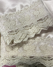 Handmade Champagne lace trimmed soft satin pillowcase set