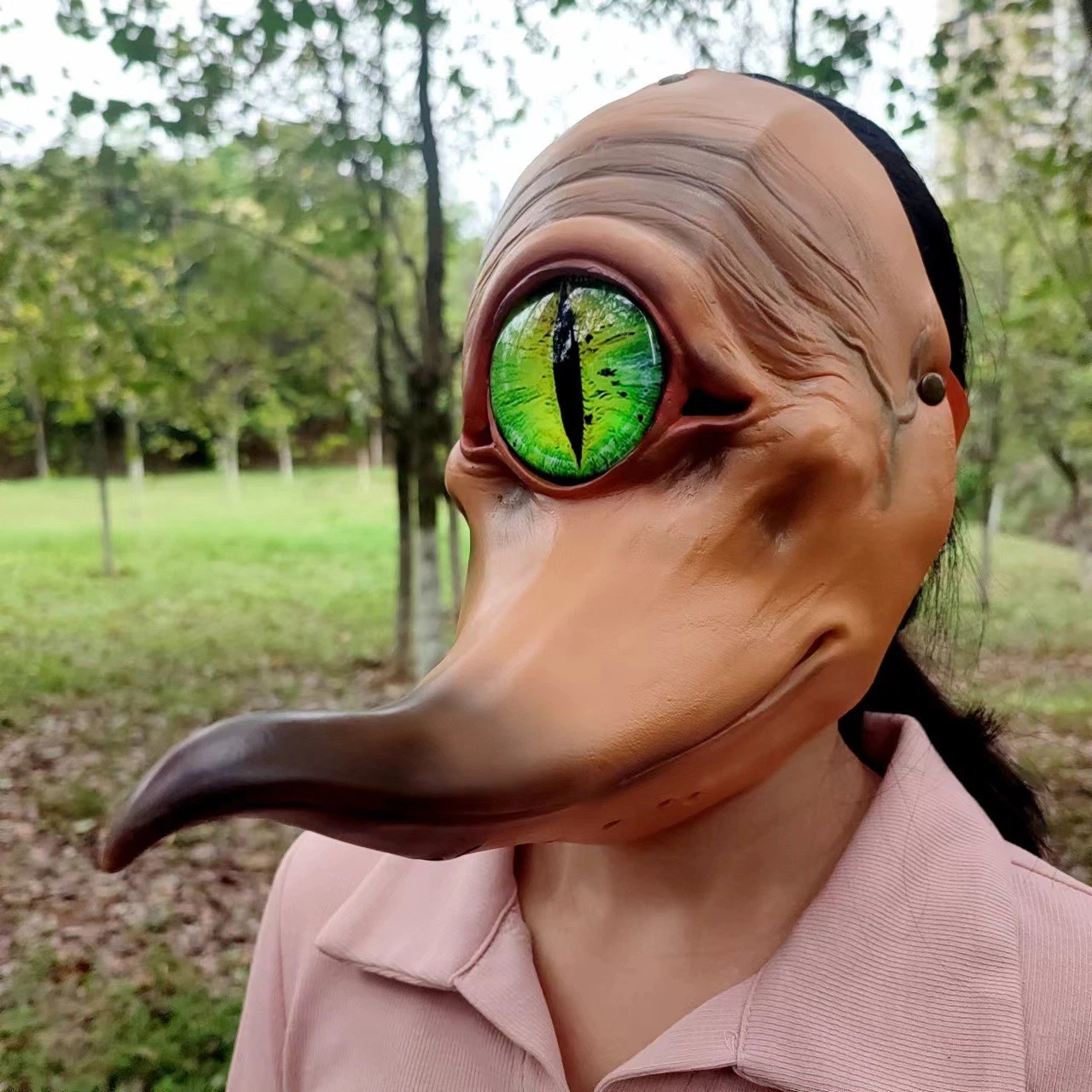Funny one-eyed monster long-beaked bird latex half-face mask