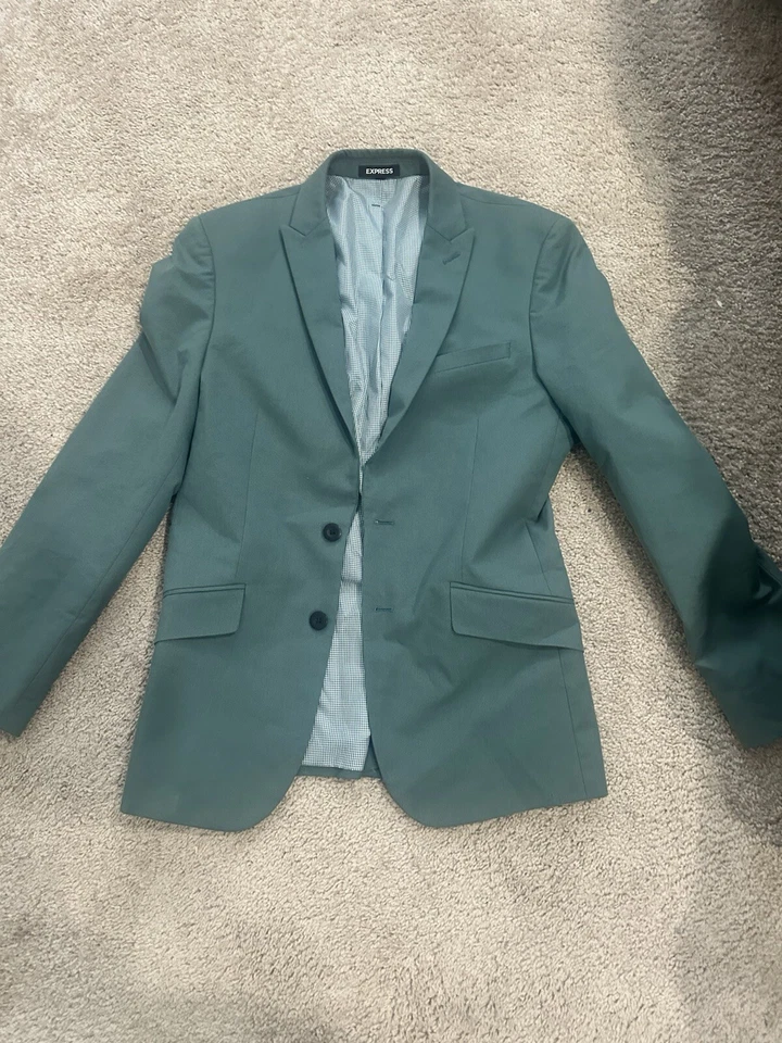 Express 36S 29x30 Green Extra Slim Stretch Mens 2 Piece Suit Nailhead Two Button - Image 3 of 4