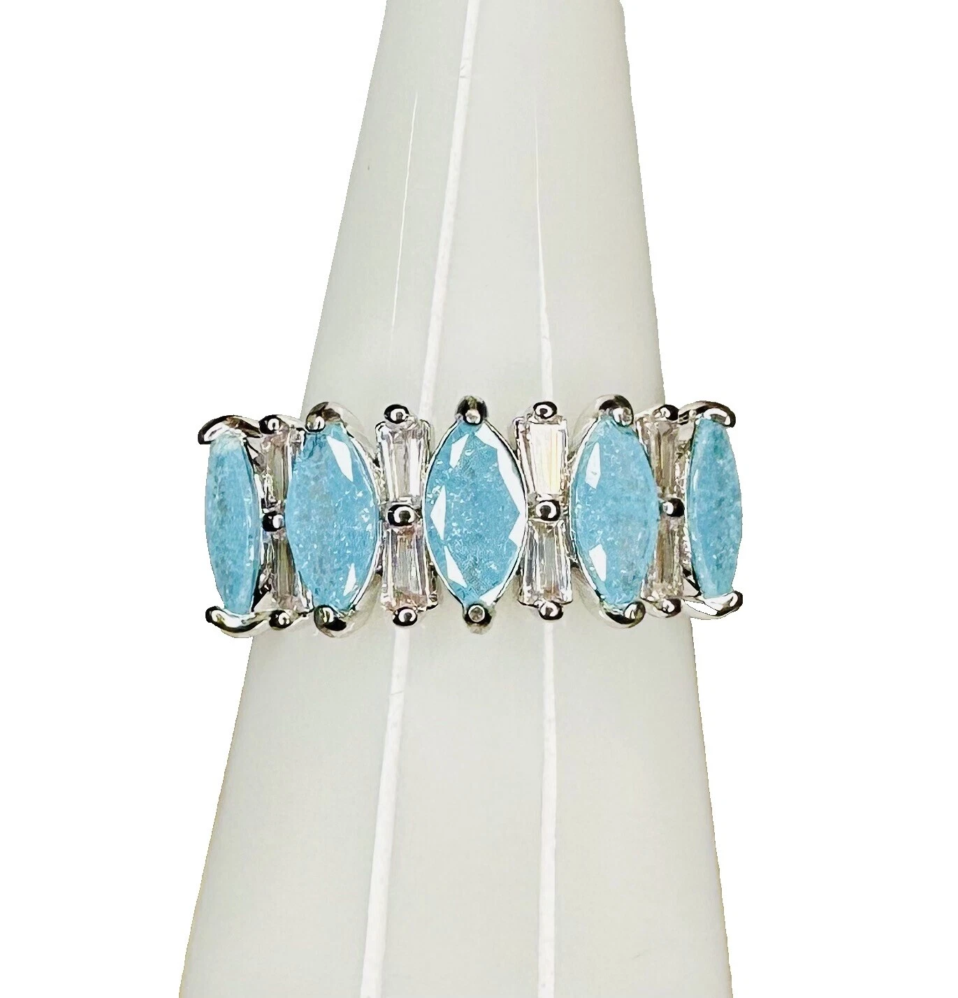 Aguamarina 9 Anillo Rodio Plateado Anillos de Moda