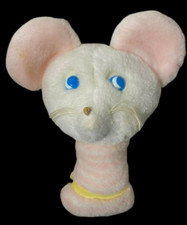 Vintage Eden Rattle Pink White Mouse Plush 7"
